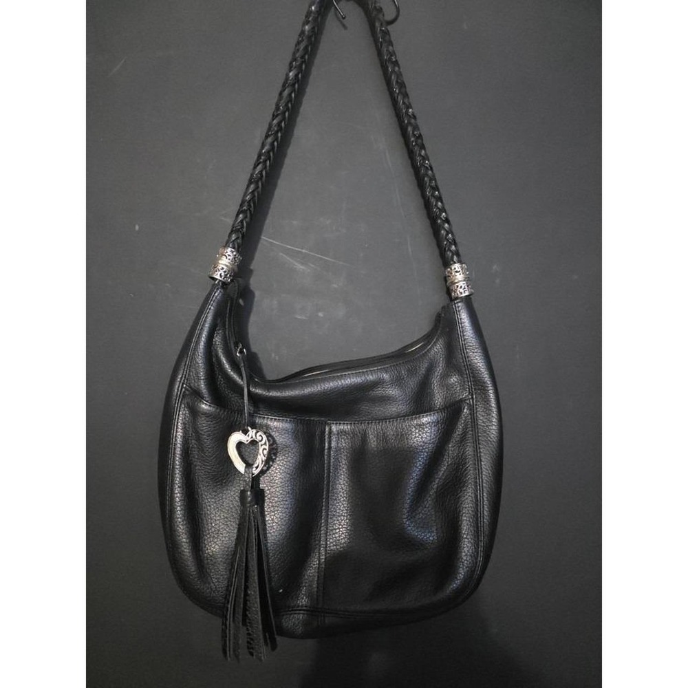 Brighton BARBADOS Black Pebbled Leather Hobo Braided Strap Shoulder Bag MRP $350